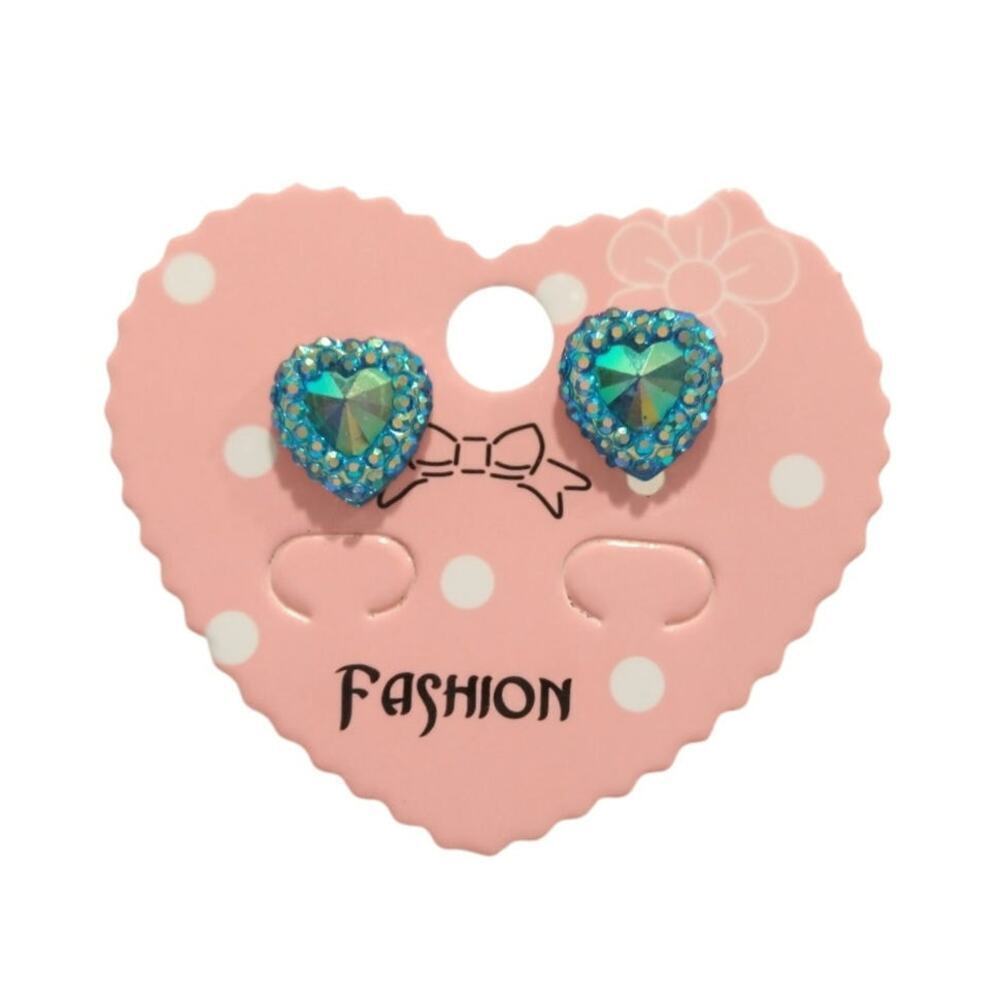 Green Rhinestone Heart Dainty Stud Earrings Women Men Fashion Jewelry Gift
